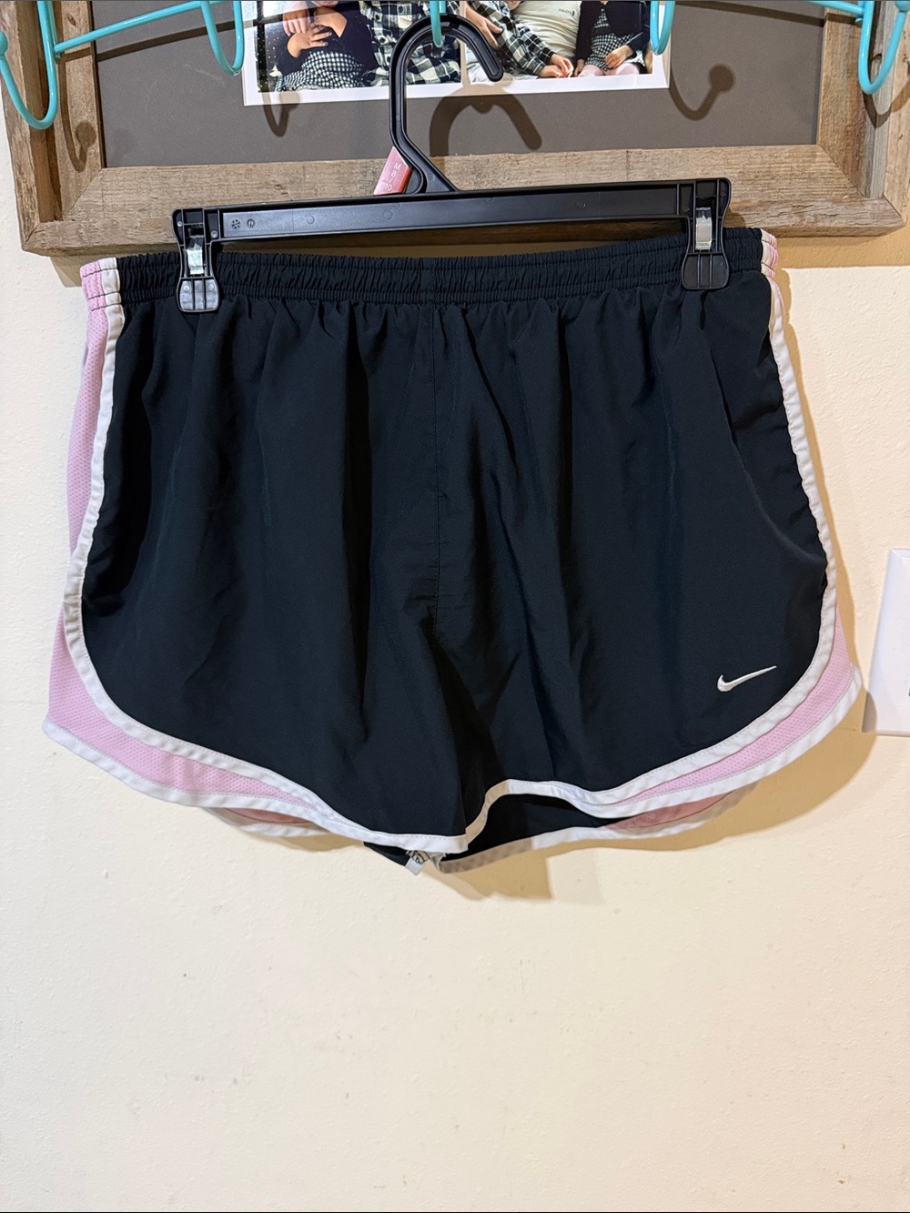 Nike Black Athletic Shorts with Pink and White Trim Embroidered Nike Swoosh